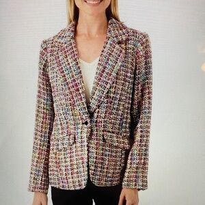 Dennis by Dennis Basso Colorful Woven Tweed Blazer Jacket Size 12